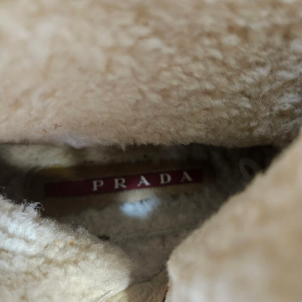 Y2k Prada Combat Boots Brown Leather Shearling Lined - EU 41/US 11 - Picture 3 of 8